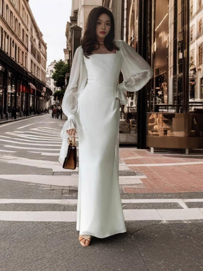 Elegant U-Neck Long Sleeve Mermaid Wedding Dress