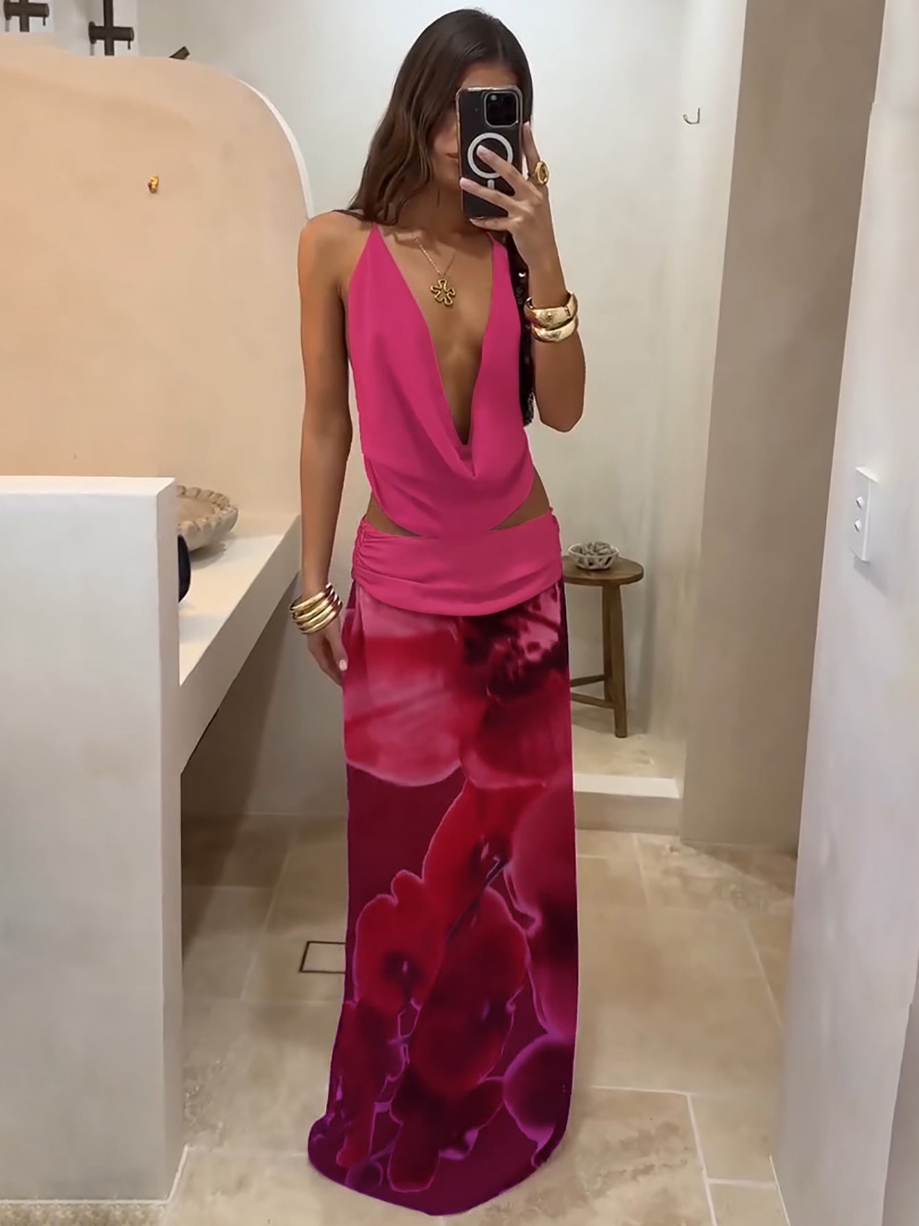 Sleeveless Sexy Floral Midi Dress Set for Parties