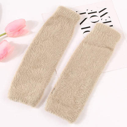 Cute Fuzzy Warm Solid Color Fingerless Gloves