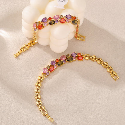 Colorful Cubic Zirconia Heart Double-Layer Bracelet