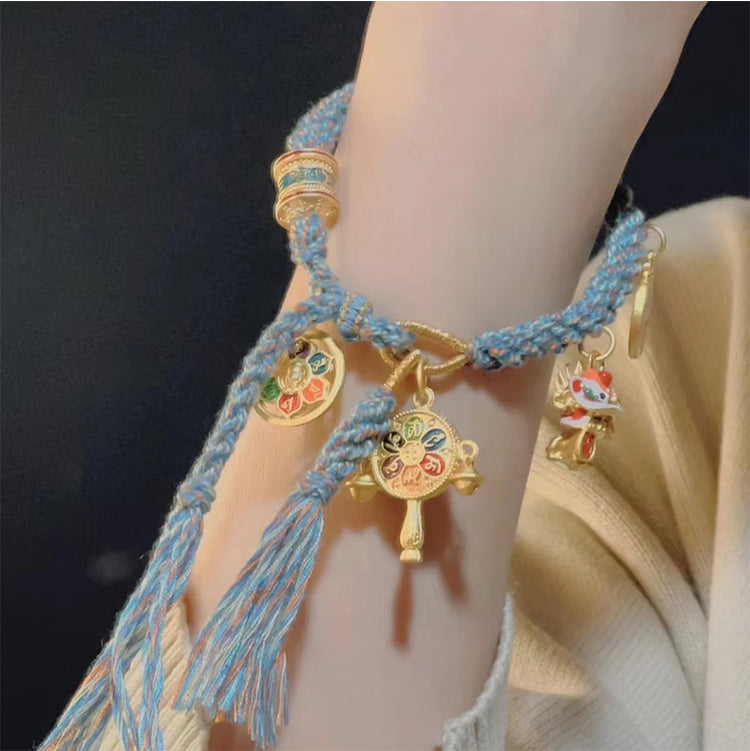 Tibetan Thangka Woven Hand Rope Ethnic Style Lucky Hand Strand Light Luxury Small And Exquisite Retro Women'S Bracelet