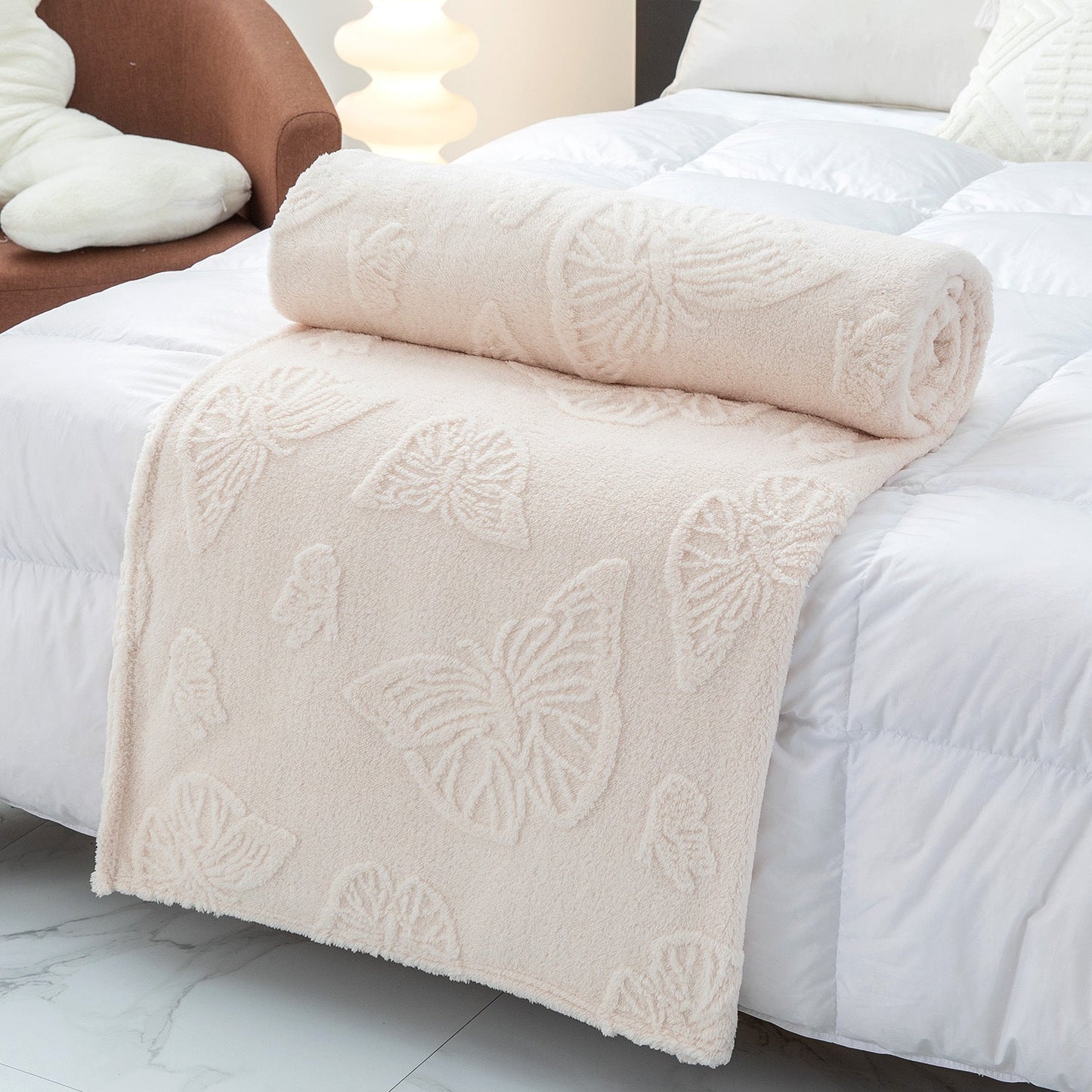 Solid Color Butterfly Jacquard Coral Fleece Blanket