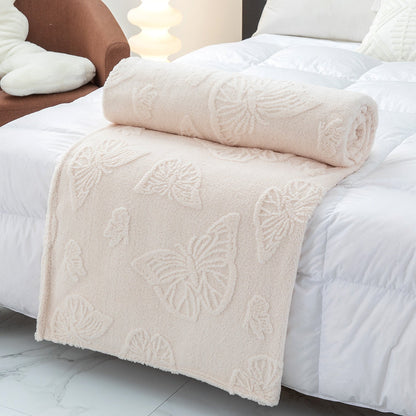 Solid Color Butterfly Jacquard Coral Fleece Blanket