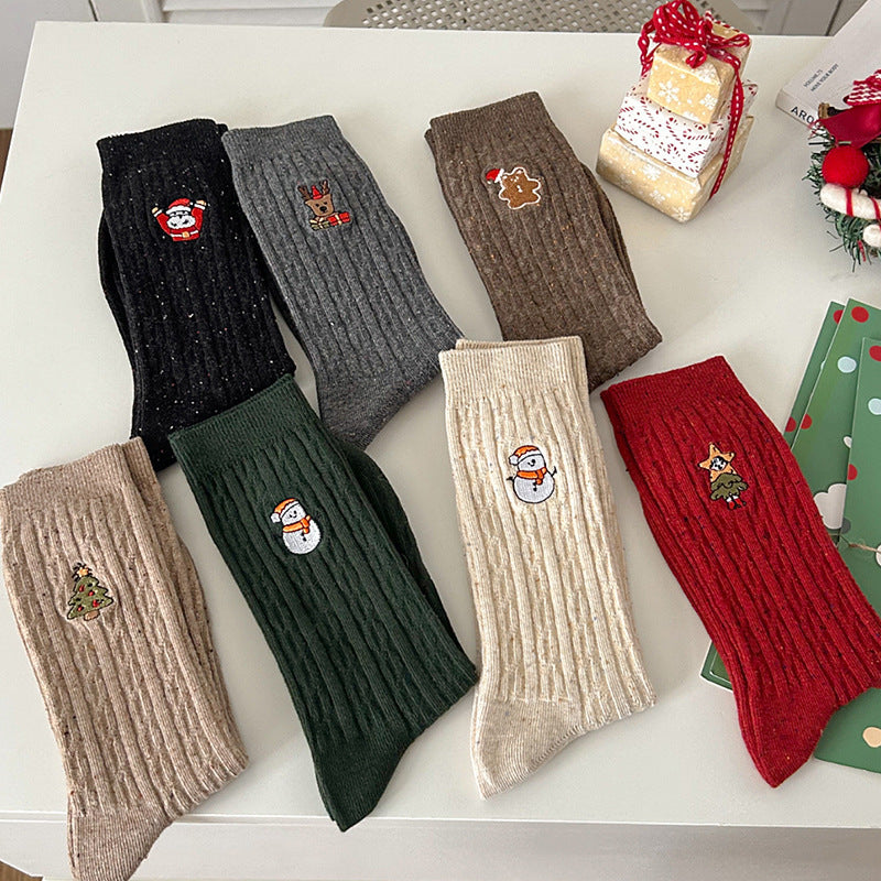 Winter Ribbed Polka Dots Christmas Crew Socks