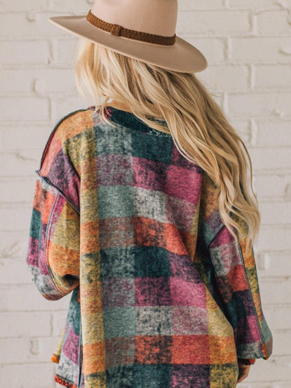 Autumn New Fleece Warm Jacket For Women Multi-Color Plaid Loose Jacket