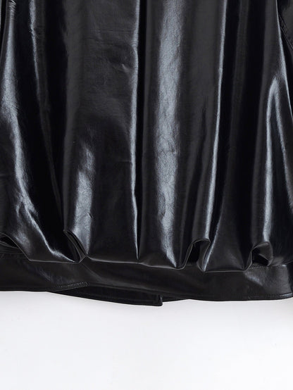 Cool Lapel Pleated Leather Jackey