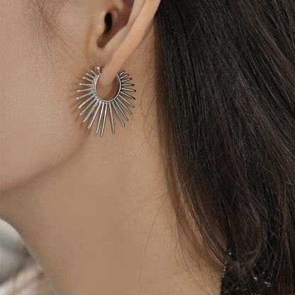 Simple Sunburst Style Hinged Hoop Earrings