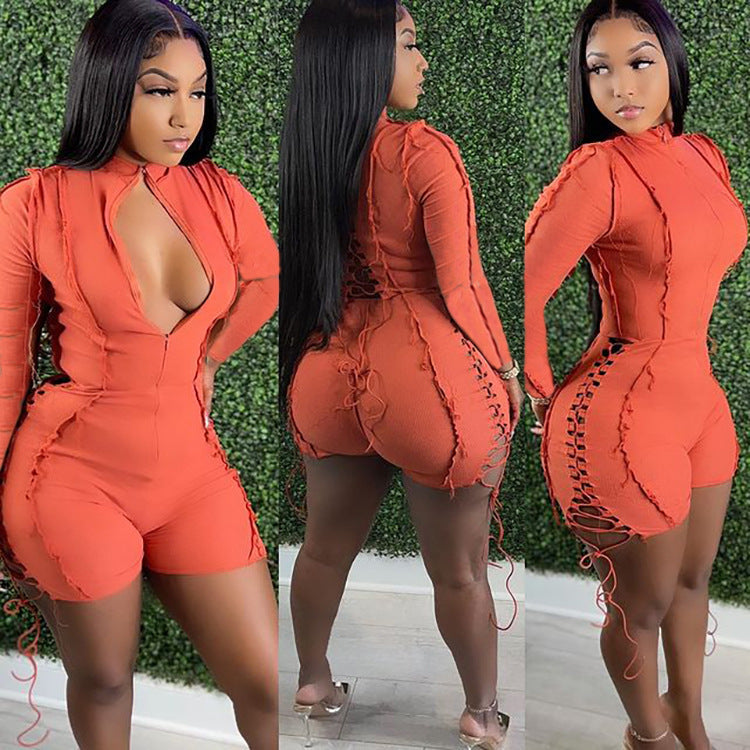 Trendy Solid Color Long Sleeve Jumpsuit With Pleat Design