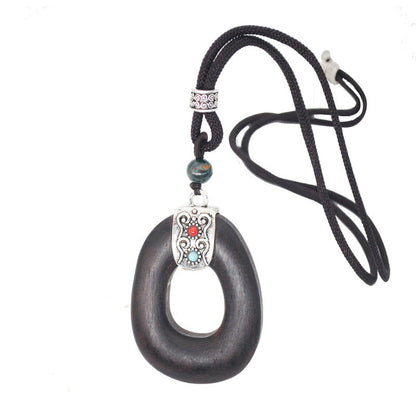 Nepal Handmade Original Pendant Wooden Bead Necklace Female Beads Retro Art Necklace Sweater Chain Clothing Accessories