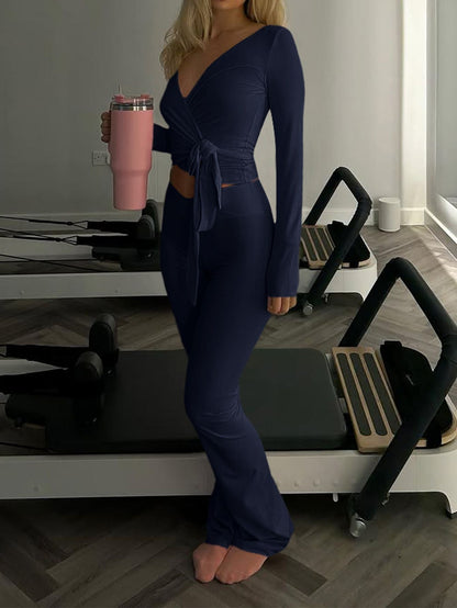 Women's Stylish Long Sleeve Top and Yoga Pants Set