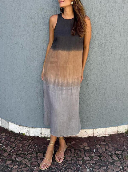 Women'S Clothing Europe And The United States Summer Women'S Casual Cotton And Linen Sleeveless Slit Gradual Change Dress