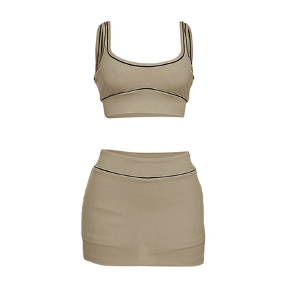 Sporty Casual Crop Tank Top And Mini Skirt Set