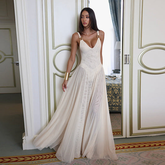 Elegant Sleeveless Maxi Dress with Sheer Fabric