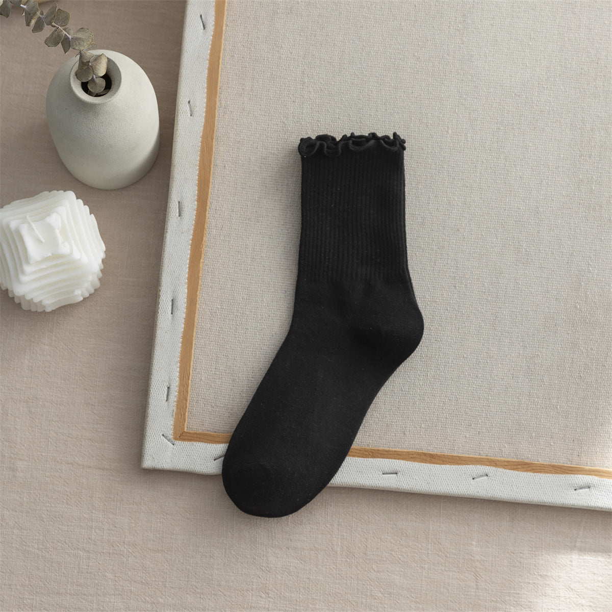Flounce Solid Color Simple Sweet Socks