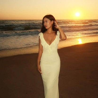 Sleeveless Ruffle Bodycon Dress V-Neck Elegant Summer Dress