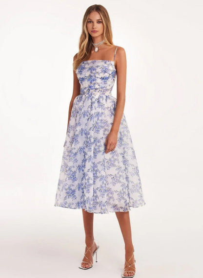 Off-Shoulder Chiffon Dress With 3D Floral Pattern For Elegant Evening Style