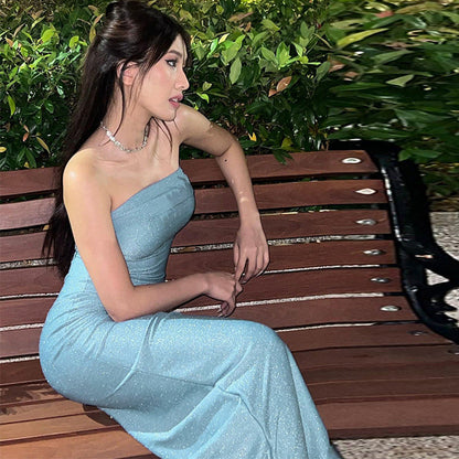 Blue Off-Shoulder Bodycon Dress Stylish Elegant Fashion