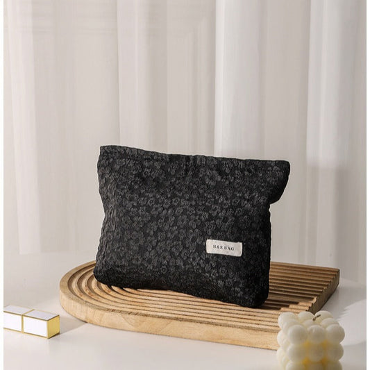 Solid Color Flower Print Makeup Bag