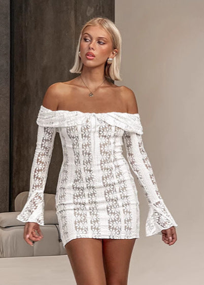 Off Shoulder Lace Bodycon Dress White Floral