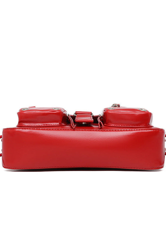 Utility Buckle Shoulder Bag Faux Leather Red