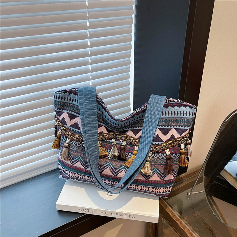 Trendy Ethnic Style Fringe Tote Bag