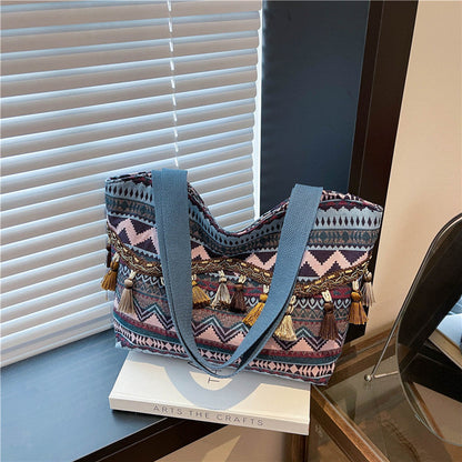 Trendy Ethnic Style Fringe Tote Bag