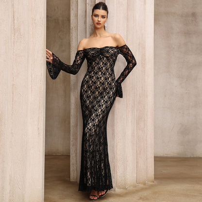 Elegant Lace Off-Shoulder Bodycon Midi Dress for Parties