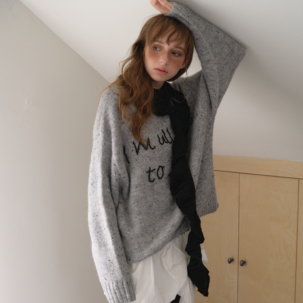 Y2K Style Ruffled Wool Blend Knit Scarf for Women