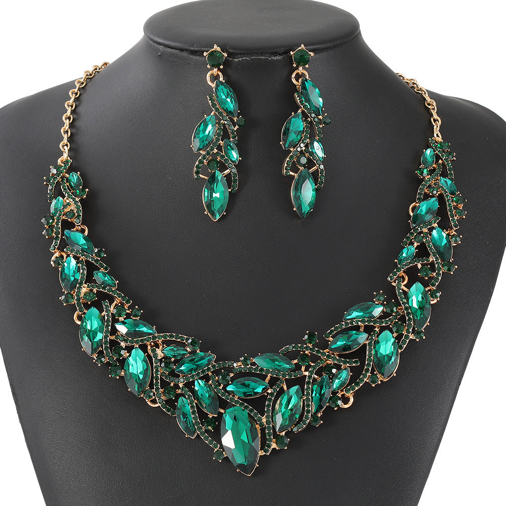 Crystal Gemstone Necklace and Earring Set with Floral Design for Elegant Occasions