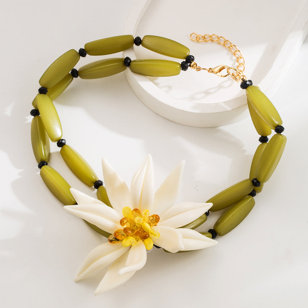 White Floral Earrings Bracelet Layered Necklace Bohemian Vacation Jewelry
