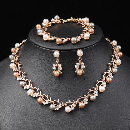 Pearl Necklace and Earring Set Elegant Alloy Jewelry for Bride