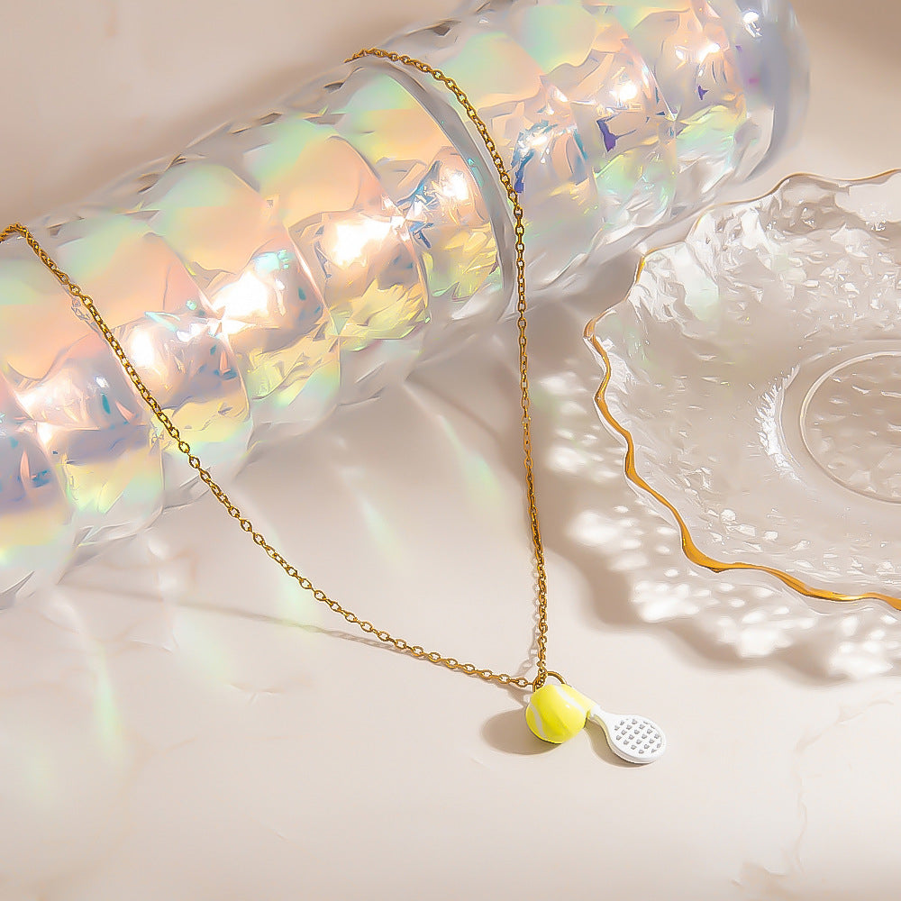 Geometric Tennis Pendant Stainless Steel Necklace 18K Gold Clavicle Chain