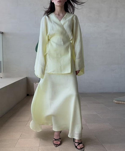 Trendy Casual Long Sleeve Dress Set With Ties