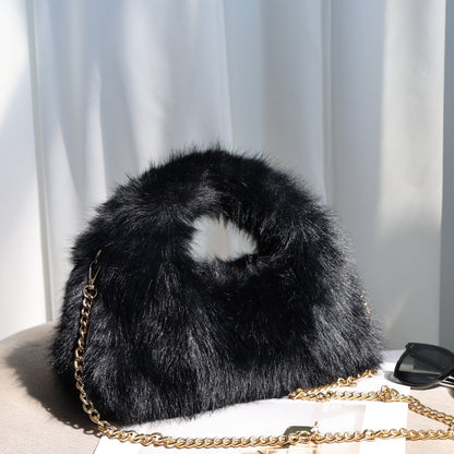 Solid Color Soft Fluffy Fur Tote Handbag
