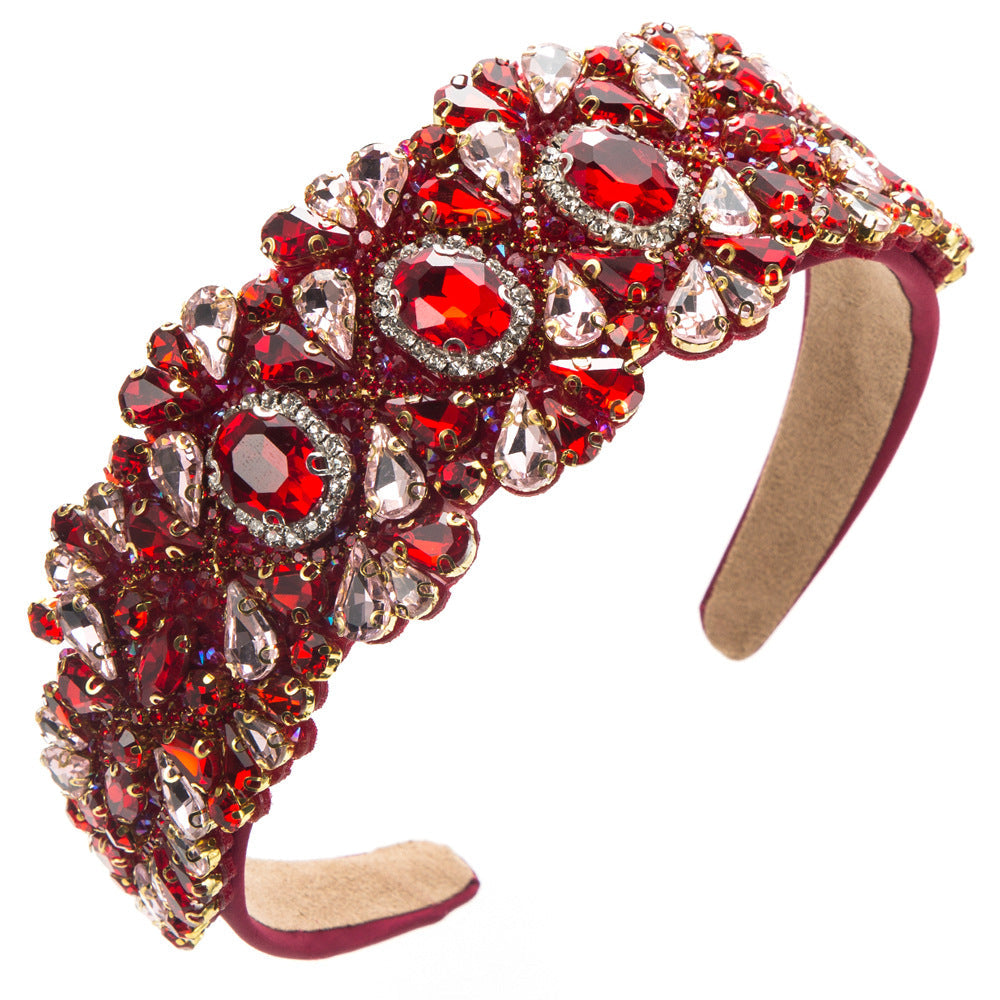 Baroque Style Wide Headband with Colorful Rhinestones