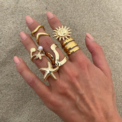 Starfish Shell Metal Ring Set Trendy Fashion Jewelry