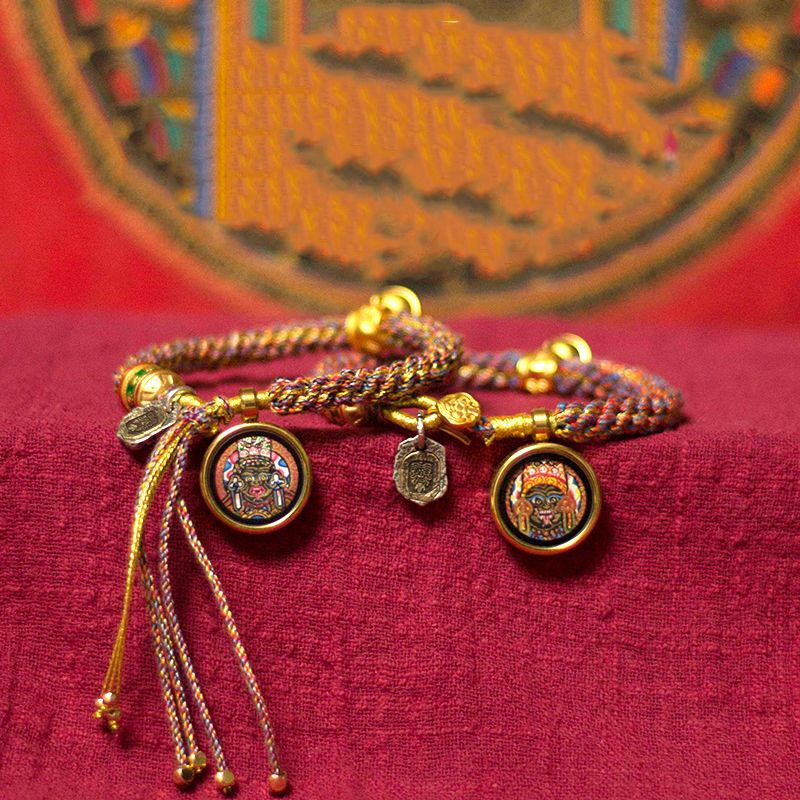 Tibetan Zajilam Small Tangka Bracelet With Regong Hand-Painted Tibetan Style Handwoven Gawu