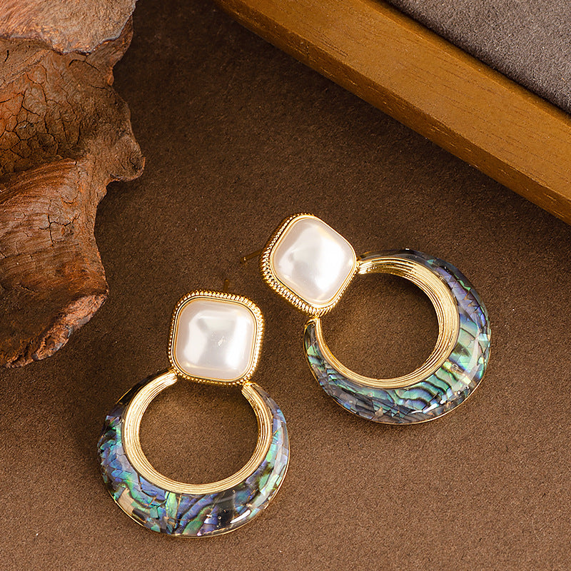 Trendy Pearl Shell Earrings Stylish Gold Geometric Design