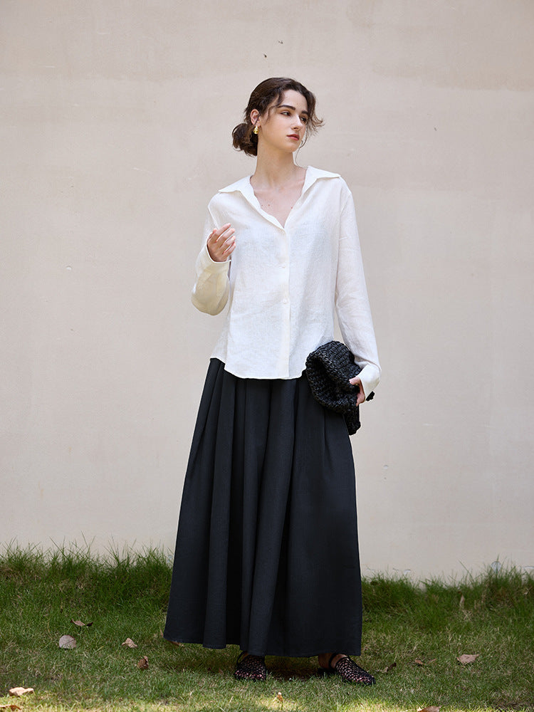 High-Waisted Pleated Skirt Pants Elegant Casual A-Line Trousers