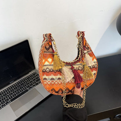 Embroidered Ethnic Style Fringe Shoulder Bag