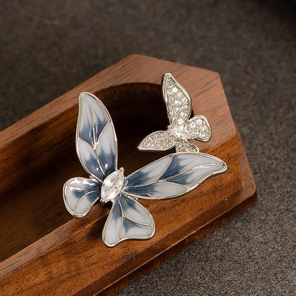 French-Inspired Adjustable Butterfly Open Ring With Zircon Stone
