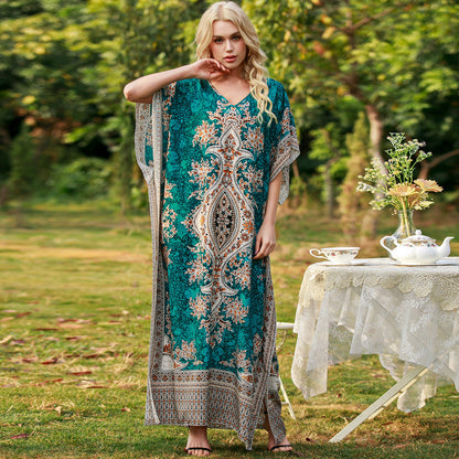 New Women'S Printed Skirt Middle Eastern Large Loose Robe Beach Resort Dress