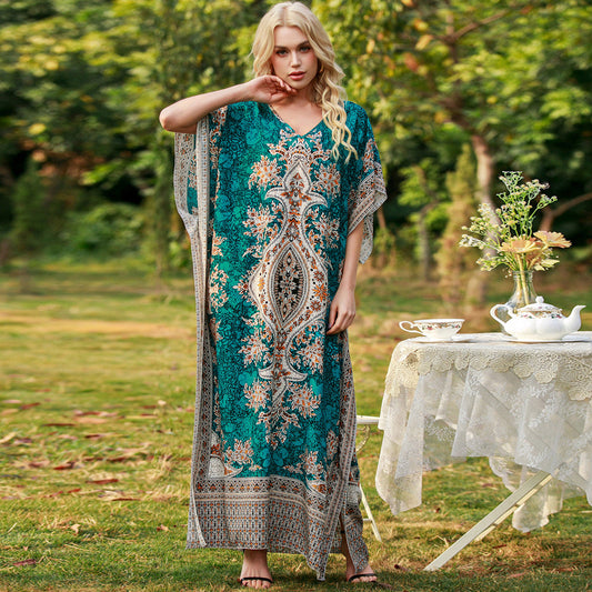 New Women'S Printed Skirt Middle Eastern Large Loose Robe Beach Resort Dress