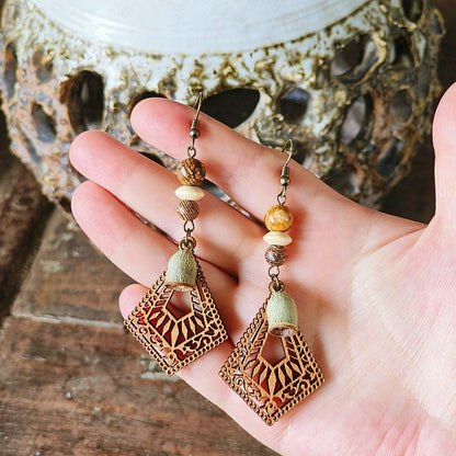 Geometric Bohemian Hollow Wood Earrings for Women