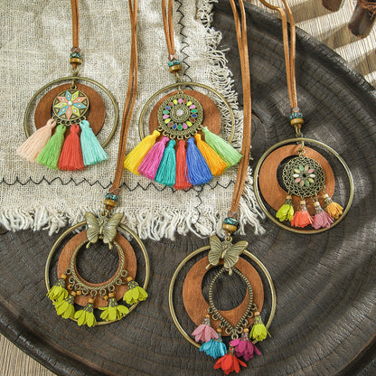Trendy Ethnic-Inspired Butterfly Flower Necklace With Tassels