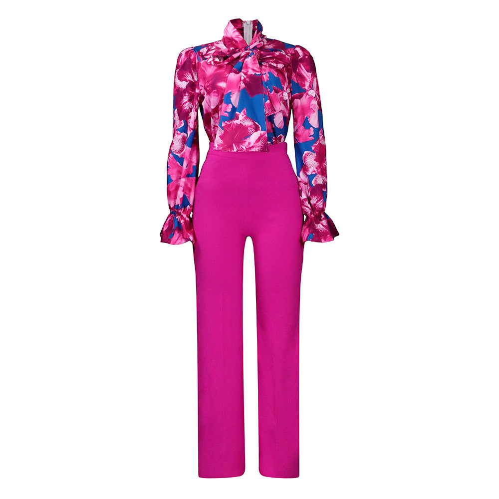 Casual Long Sleeve Floral Shirt And Wide Leg Pants Set