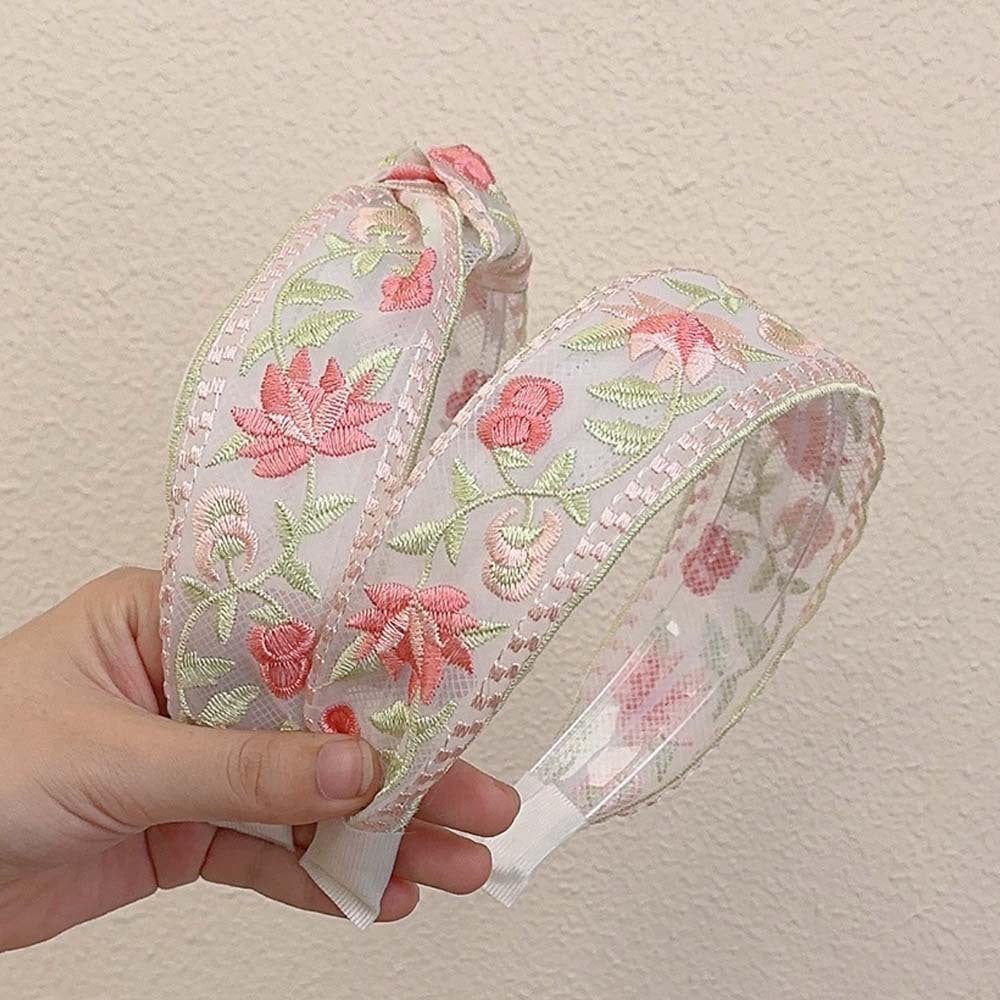 Embroidered Flowers Simple Wide Headbands