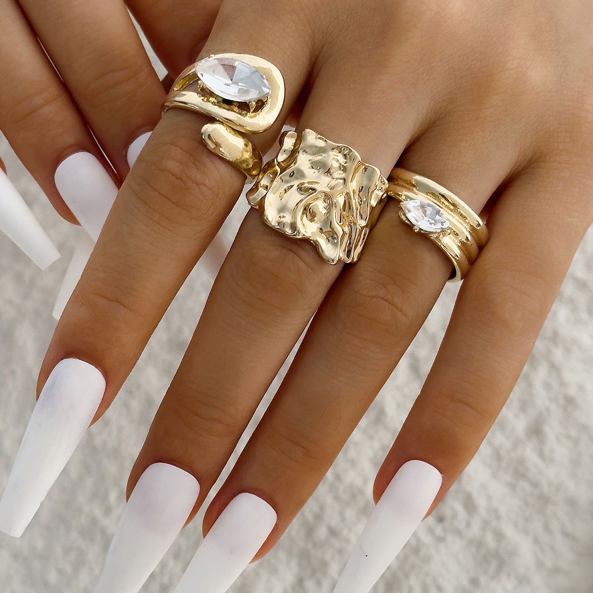 Geometric Statement Alloy Gemstone Ring Set