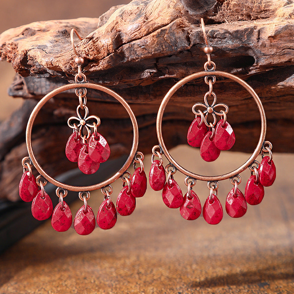 Vintage Chandelier Tassel Earrings Red Unique Elegant Statement Jewelry