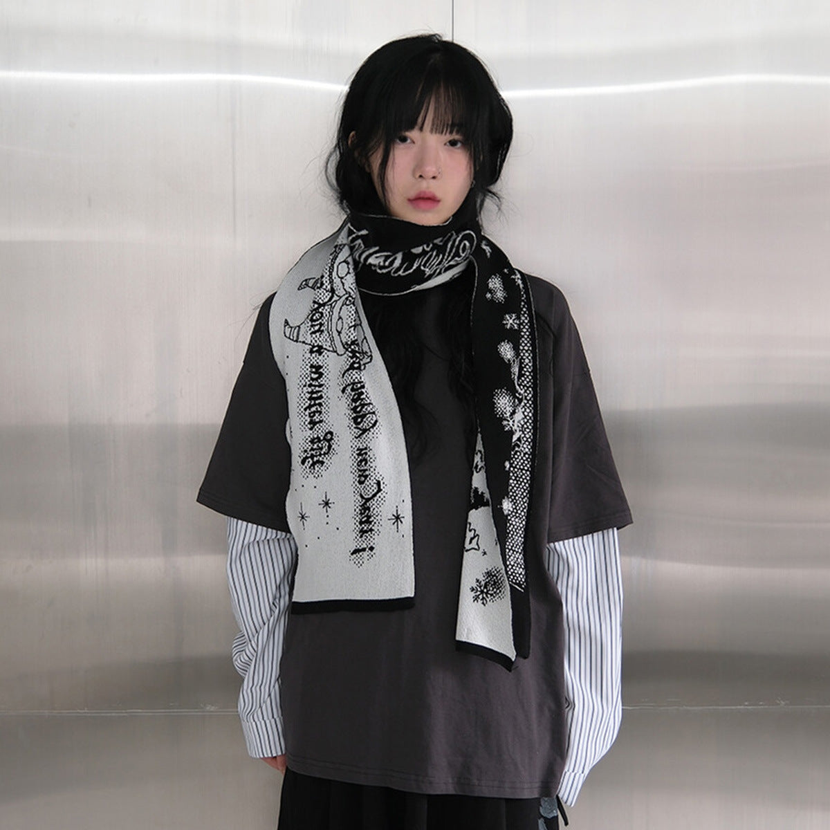 Knitted Christmas Letter Snowflake Scarf Cozy Double-Sided Winter Wrap